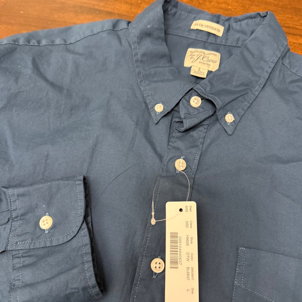 J.Crew Secret Wash Shirt Mens L Short Blue Slim Untucked Stretch H9626 Button-Up